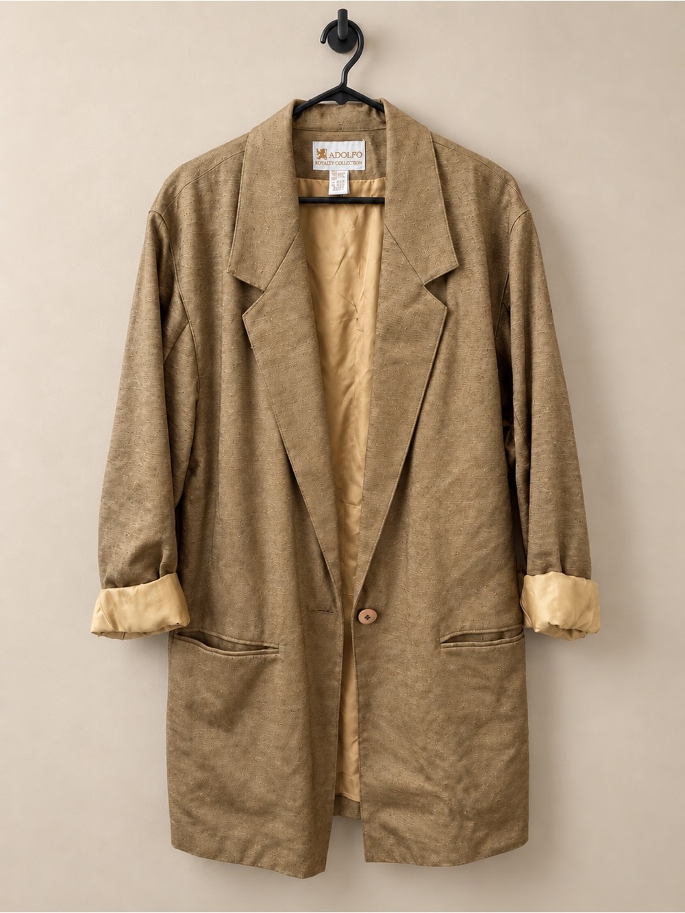 Adolfo Taupe Suede-Look Trench Coat with Cream Lining